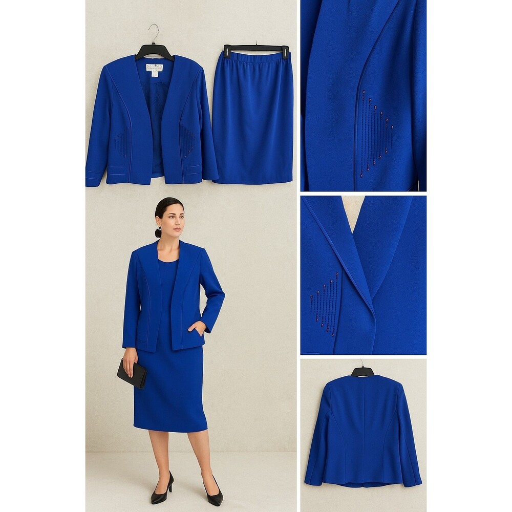 Vintage 80s 90s Che Studio by Kathy Che Women’s 14 Royal Blue Skirt Suit...